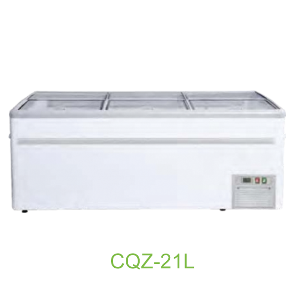 Combined island freezer with sliding glass top(up-down)