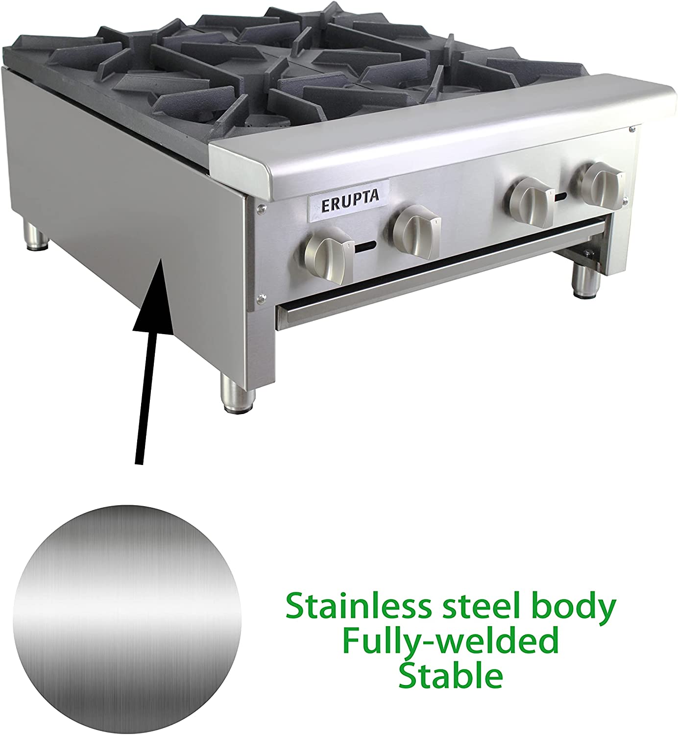 ERUPTA 24'' Commercial Hot Plate Natural/Propane Gas Cook Stove Range with 4 Burners BTU 112,000 Restaurant Equipment