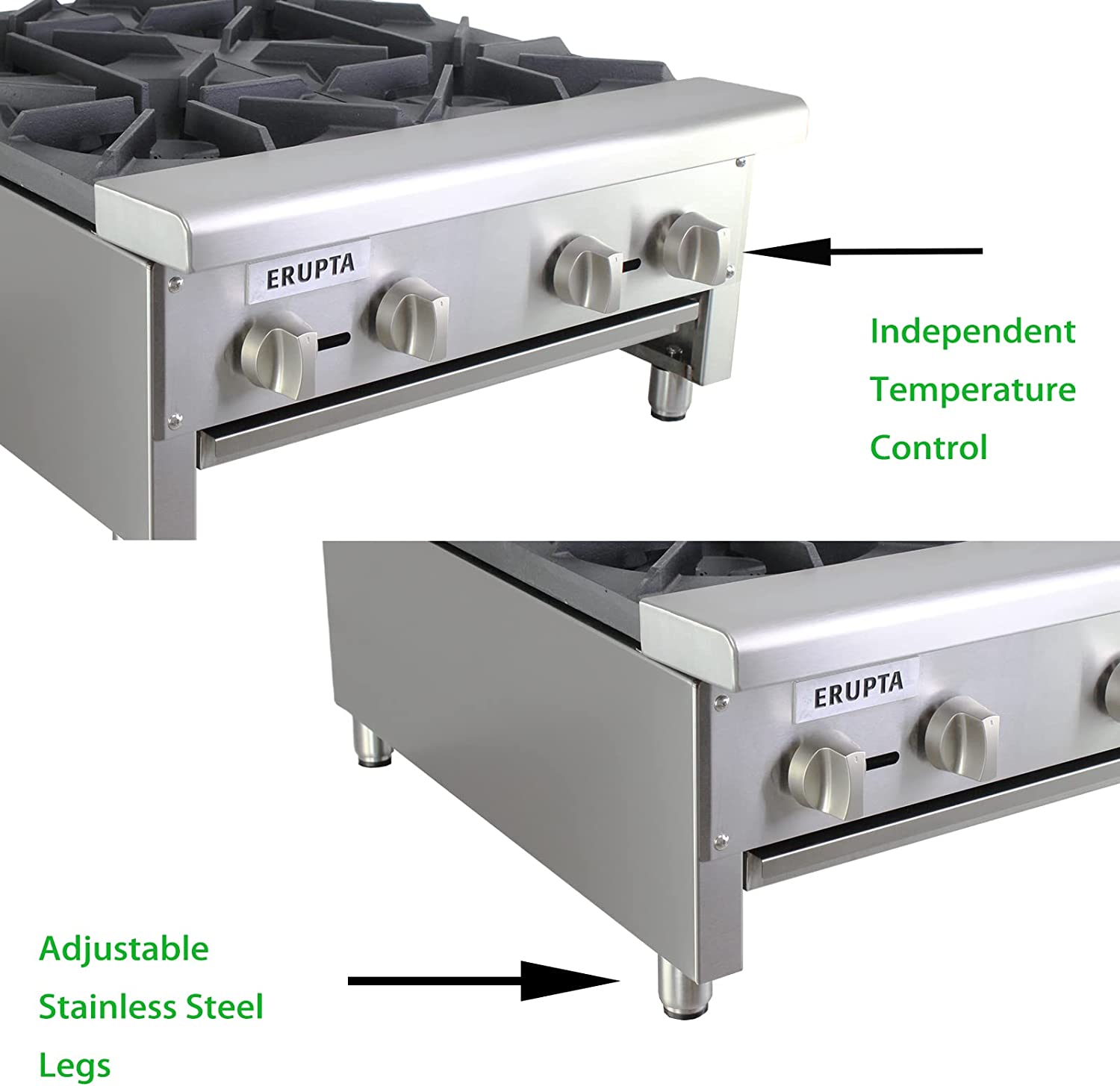 ERUPTA 24'' Commercial Hot Plate Natural/Propane Gas Cook Stove Range with 4 Burners BTU 112,000 Restaurant Equipment