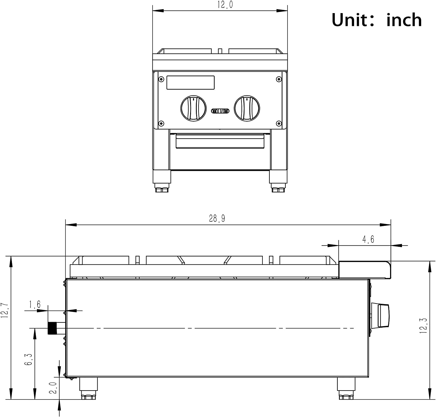 ERUPTA 12'' Commercial Hot Plate Natural/Propane Gas Cook Stove Range with 2 Burners BTU 56,000 Restaurant Equipment