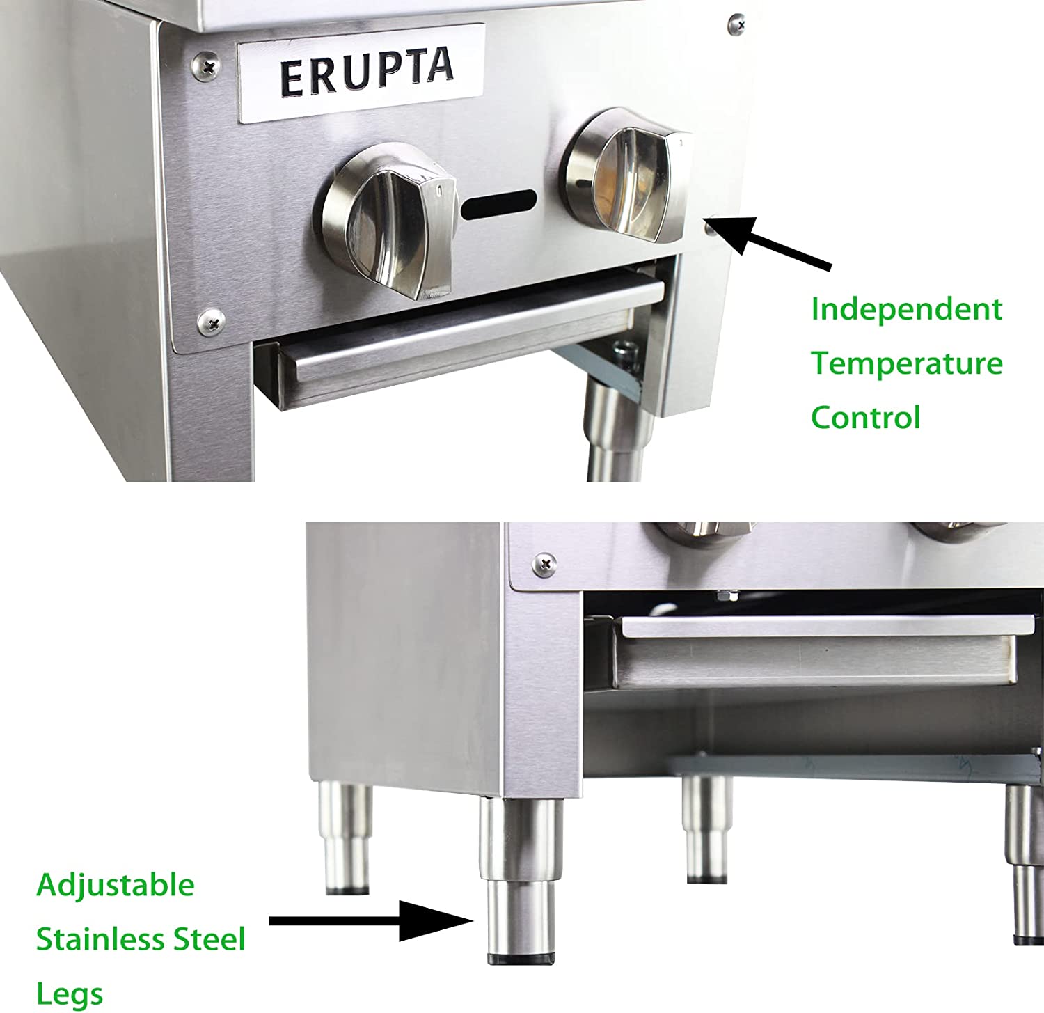 ERUPTA 12'' Commercial Hot Plate Natural/Propane Gas Cook Stove Range with 2 Burners BTU 56,000 Restaurant Equipment