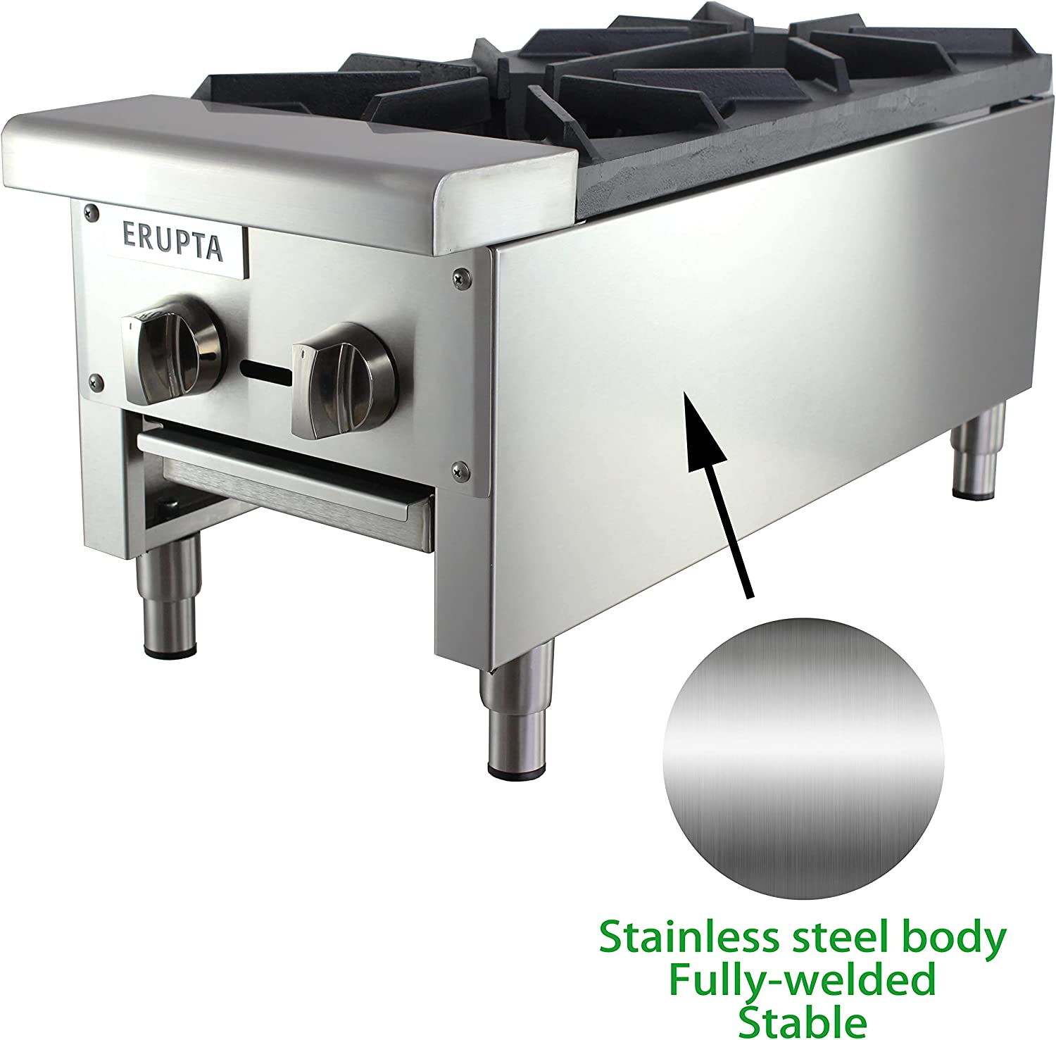 ERUPTA 12'' Commercial Hot Plate Natural/Propane Gas Cook Stove Range with 2 Burners BTU 56,000 Restaurant Equipment